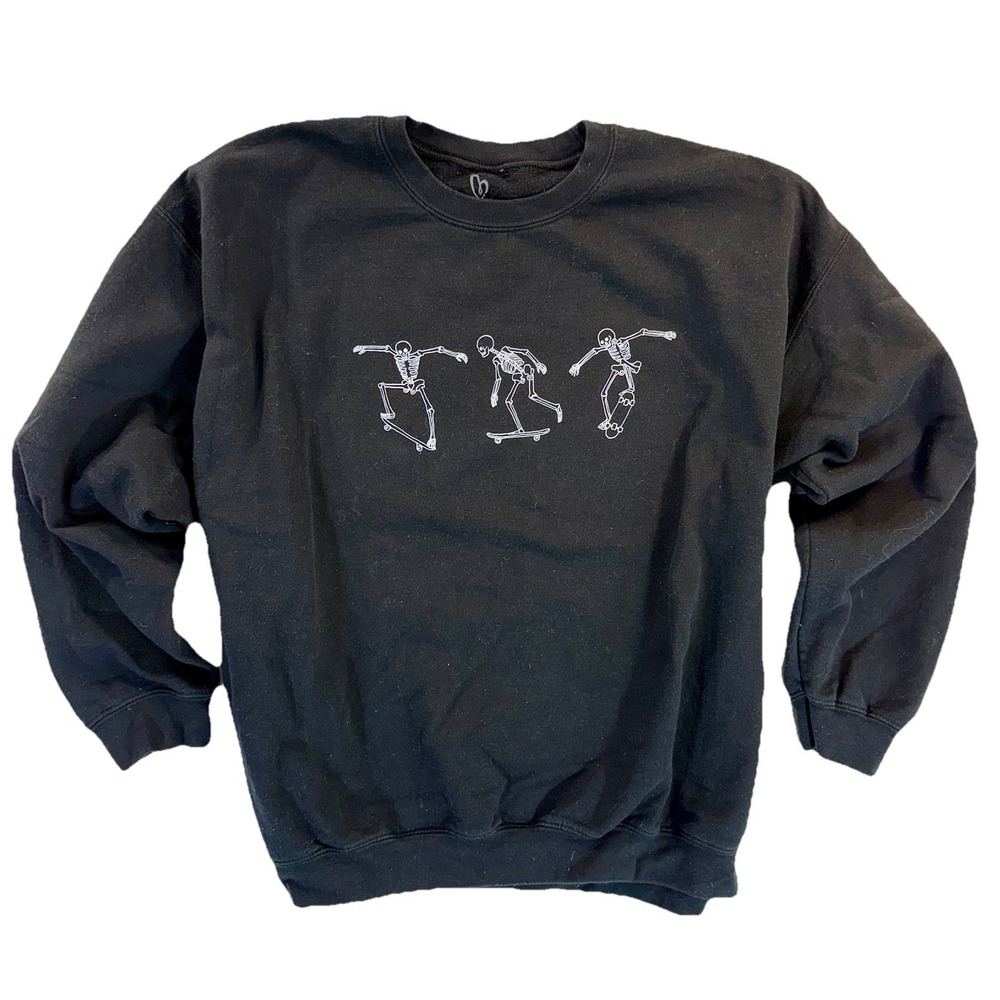Skateboarding Skeletons Sweatshirt Mens Size XL Black Skater Skulls Full Tilt